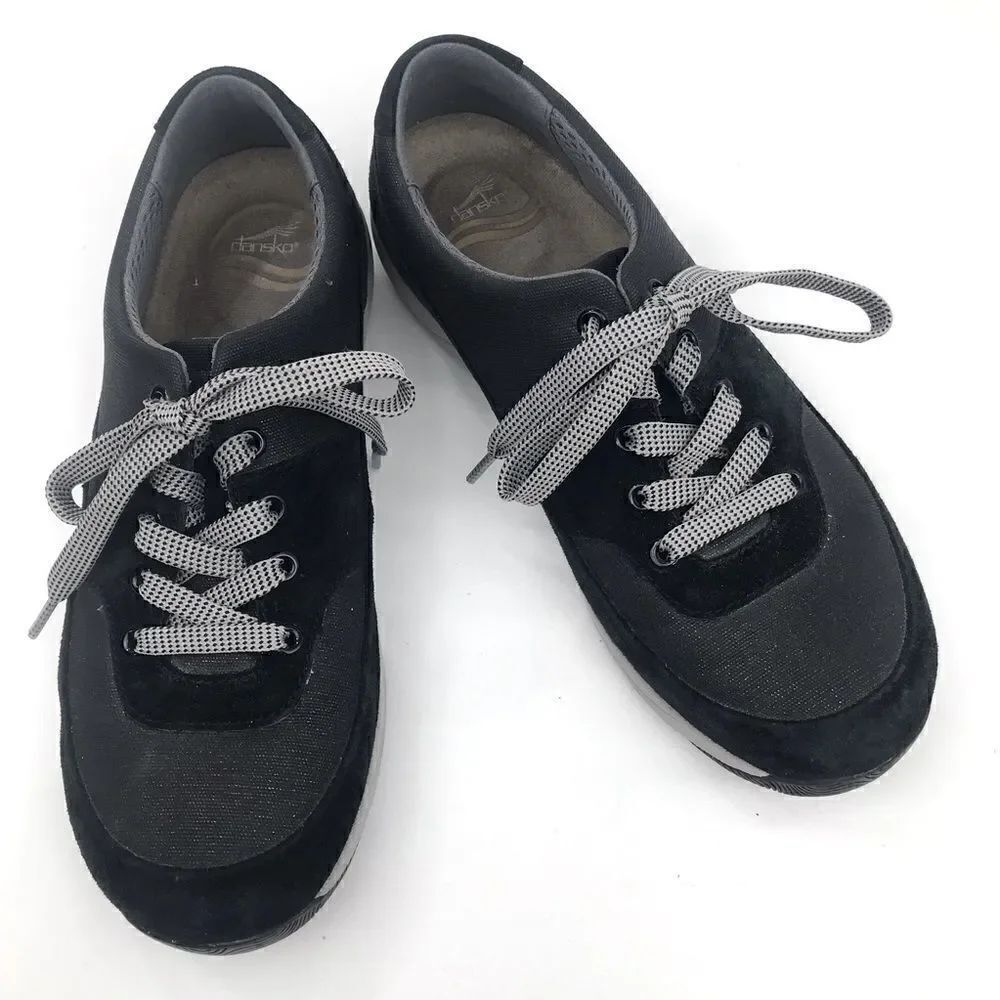 Dansko Hayden Black Suede Leather Canvas Lace Up Comfort Support Sneakers
